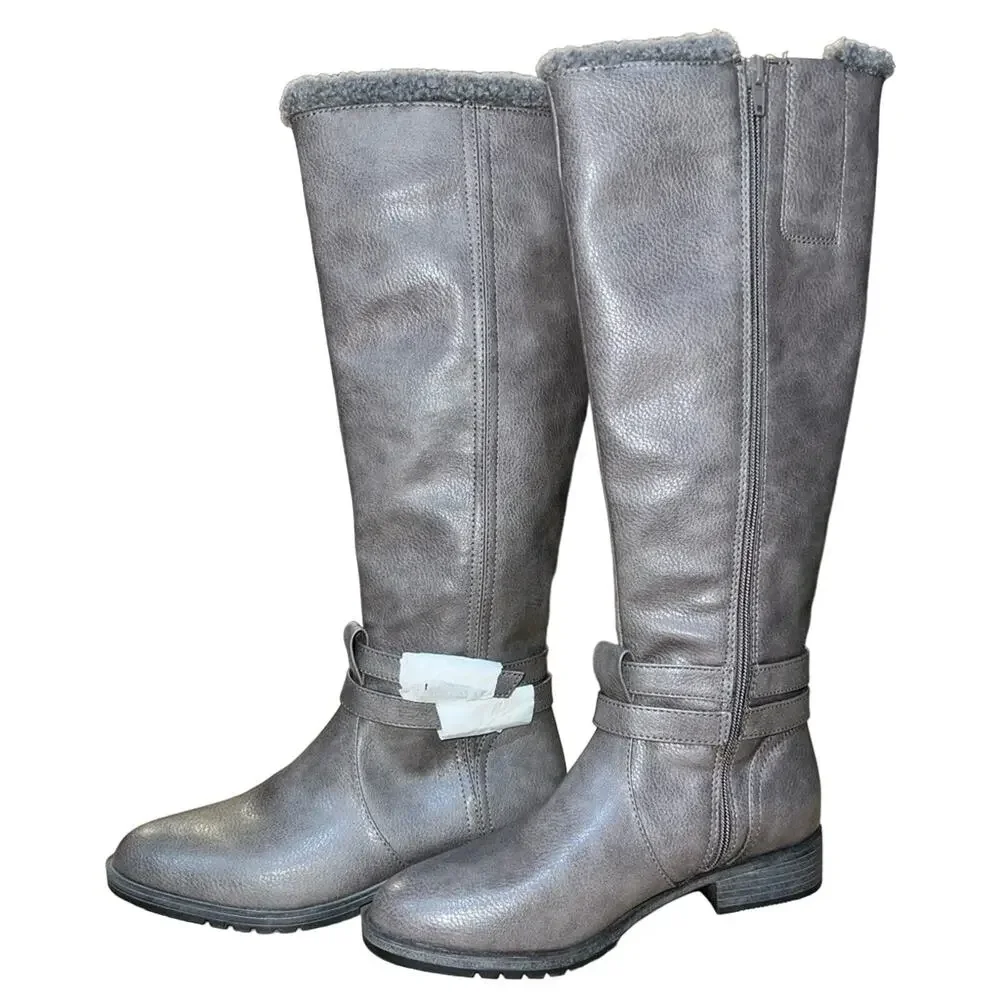 Naturalizer Garrison Cozy Womens Faux Leather Tall Knee-High Boots Gray size 9